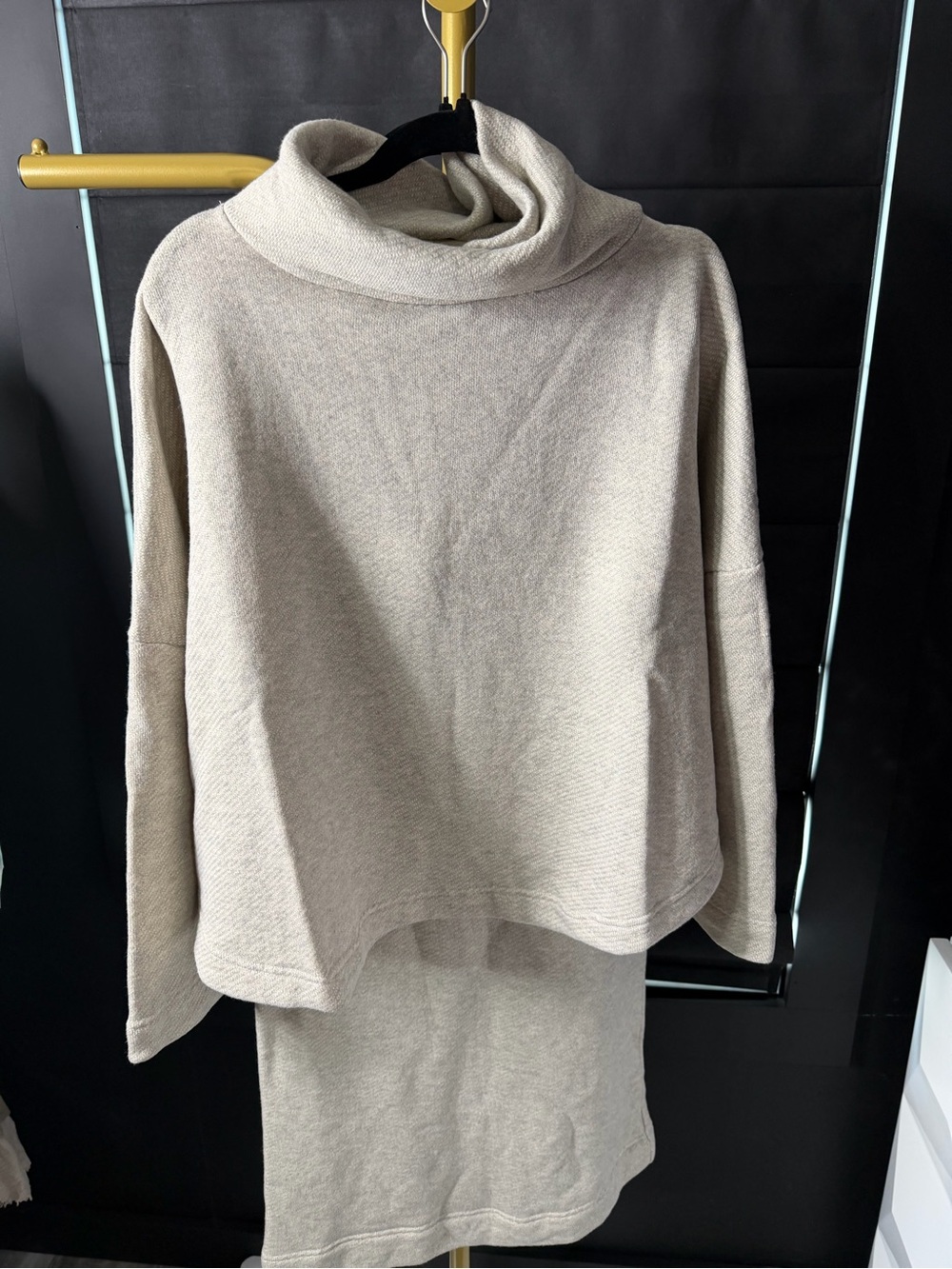 Free People Neutral Cowl Neck Oversized Sweater & Skirt NWOT